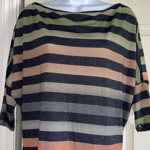 7TH RAY WOMANS 3/4 SLEEVE MULIT COLORED STRIPED SHIRT